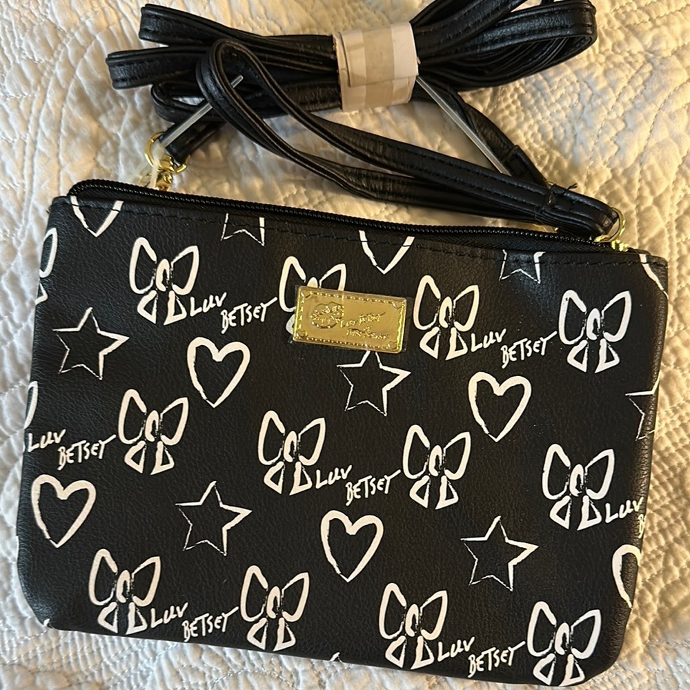 Betsey Johnson Black and White Crossbody with Gold Accents